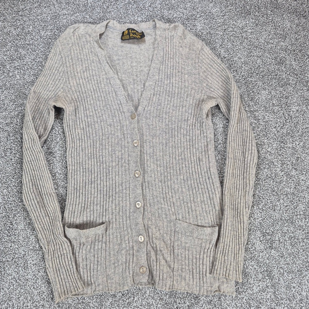 Vintage Pringle of Scotland 100% Cashmere Sweater Womens 38 Gray Ribbed Knit